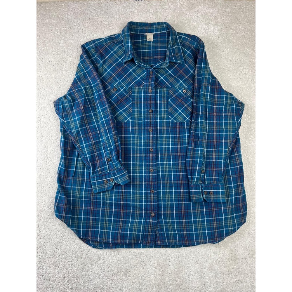 Duluth Trading Flannel Shirt Mens 3XL Blue Plaid Dual Pocket Cotton Long Sleeve - Picture 5 of 7